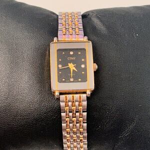 CTNY Silver Gold Black Dial 19mm Women’s Quartz Watch Working New Battery